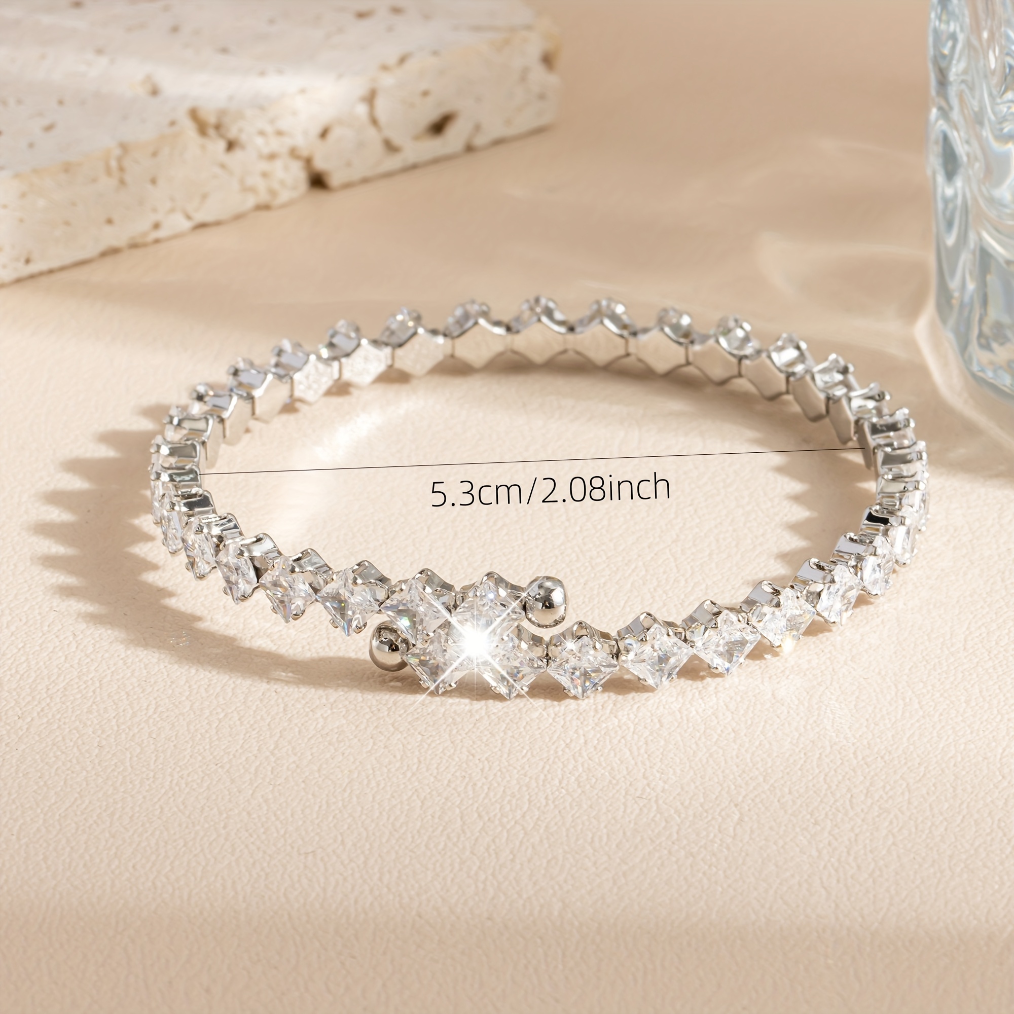 Women's Zirconia Square Adjustable Open Bangle